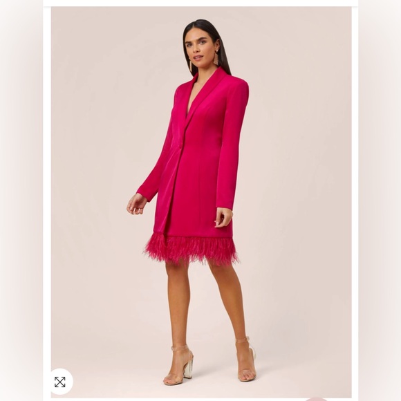 NWT - Aidan Mattox Charmeuse-Tuxedo Dress w/Fringe - Color: Bright Rose, Size 4 - Picture 1 of 7